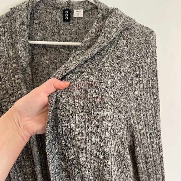 BDG URBAN OUTFITTERS UO Hooded Ribbed Cardigan Black White Marled Open Sweater - Picture 6 of 16